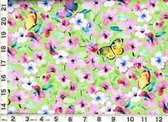 Pink White Flowers Butterflies on Green Quilting Sewing Fabric by Yard #565 DP