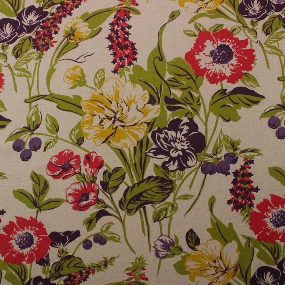 BRAEMORE BECCA FIESTA RED PURPLE FLORAL MULTIUSE LINEN FABRIC BY YARD 54″W
