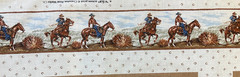 COWBOYS IN THE WILD WEST 4 BLOCK PANEL ON BROWN BY VIP CRANSTON, 35″x44″ (BROWN