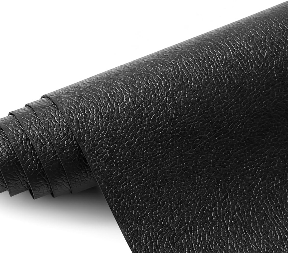 KUUP Lychee PU Faux Leather Fabric Sheets, 1 Yard 54″ X 36″, 0.8Mm Thick | Black
