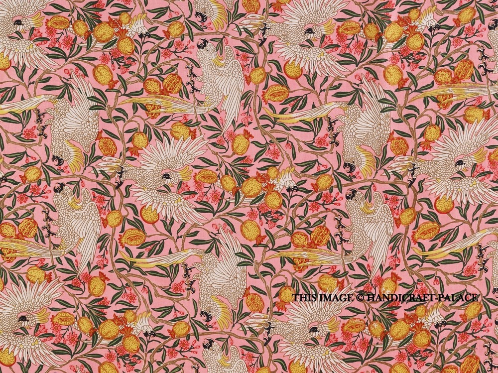 Indian 5 Yard Fabric Cotton Dress Material Crane Swans Print Quilting Sewing Art