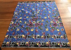 Malaysian Cotton Batik Blue Black Multicolored Floral Pattern