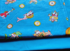 Fabric Coordinating Lot of 2 Blue Cotton: Fun on the Seashore + Solid – 9 oz
