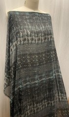 Poly Rayon Fluid Organza Deep Charcoal Teal Abstract Ikat Fabric By The Yard 60″