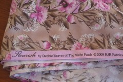 By 1/2 Yd, Pink Floral Stripes on Pink & Tan Quilting, RJR/Flourish/Beaves,M8755