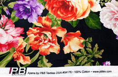 2 1/2 Yds Ayana by P&B Textiles #04176 Black w/Multicolor Flower Blooms Cotton