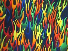 “HEAD GEAR” Fabri-Quilt Fire FLAMES Cotton Fabric BLACK MULTI 1Y12″ X43″