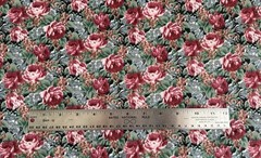 Vintage COTTON chintz fabric 2.3 yards, roses, P.S. Designs, pink, mauve, green