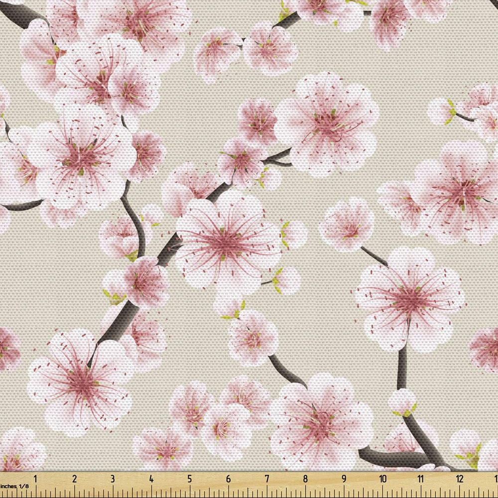 East Fabric by the Yard, Japanese Flowering Cherry Blossom Symbolic Coming of Sp