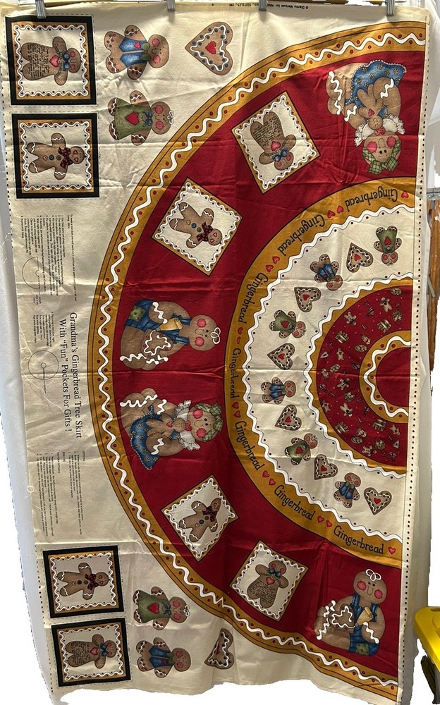 VTG Grandmas Gingerbread Christmas Tree Skirt w/gift pockets Uncut Fabric Panel