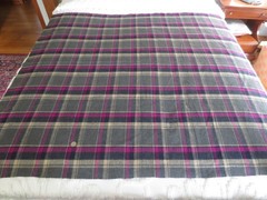 5272. Grey, Magenta BRUSHED PLAID Wool or Wool Blend FABRIC – 59.5″ x 1.5 yds.