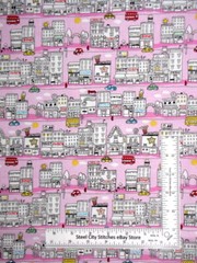City Shop Town Store Pink Fabric By the Yard Cotton Timeless Treasures C7937