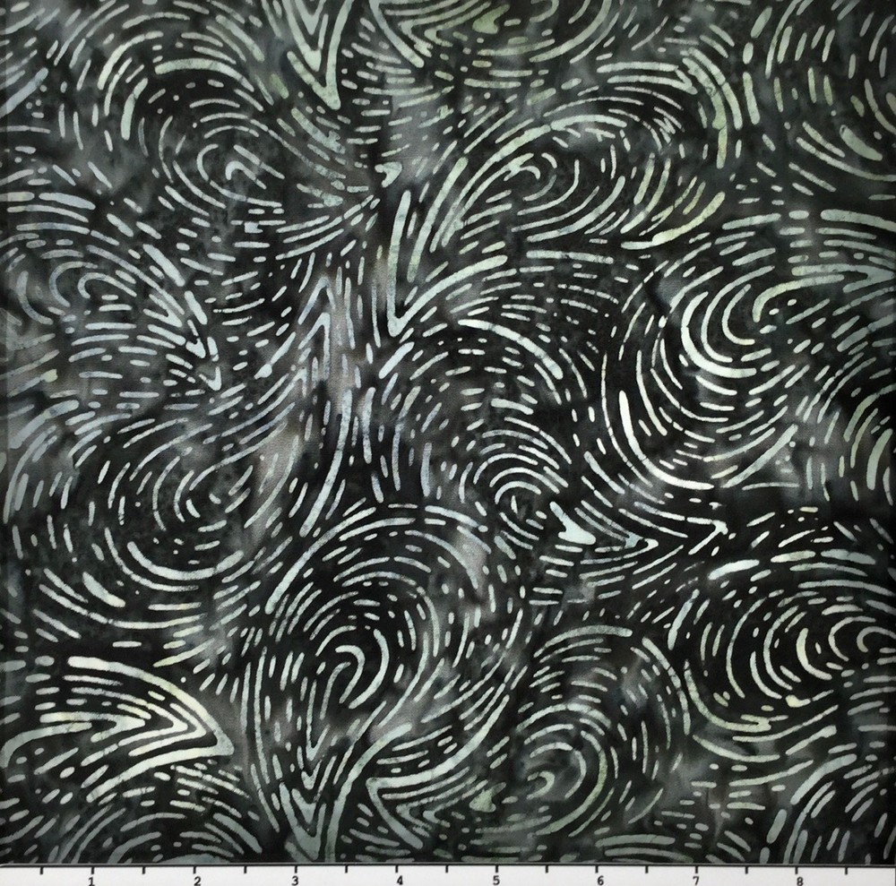 1 Yard Cut of Lunn Fabric Paisley Texture Batik 100% Cotton 3404 Jet Black Grey