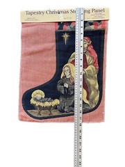Vtg Nativity Scene Tapestry Christmas Stocking Fabric Panel Cotton Metallic USA