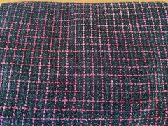 BEUTIFUL FRENCH 100% SILK WOOL BLACK AND RED CHECKERED SHIMMERING FABRIC