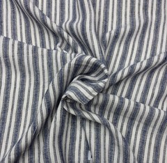 P KAUFMANN LEONA INDIGO BLUE STRIPE 100% LINEN MULTIPURPOSE FABRIC BY YARD 54″W