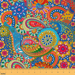 Boho Fabric by the Yard, Paisley Floral Upholstery Fabric, Colorful Retro Decora