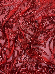 Phoebe RED Sequins on Mesh Lace Fabric by the Yard – 10062