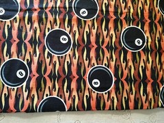 Flames & 8 Ball Cotton Flannel Fabric BTHY Orange Black Pool Game 18×44″