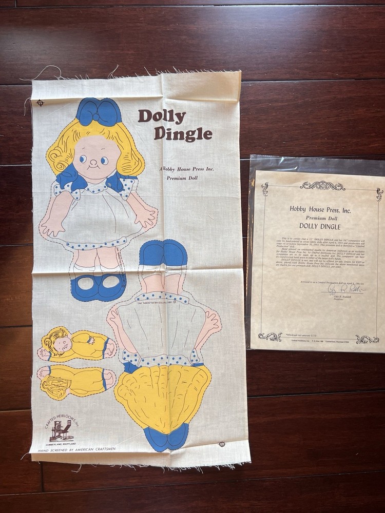 Dolly Dingle Cut Out & Sew Fabric Doll Crafted Heirlooms Limited Production 1981