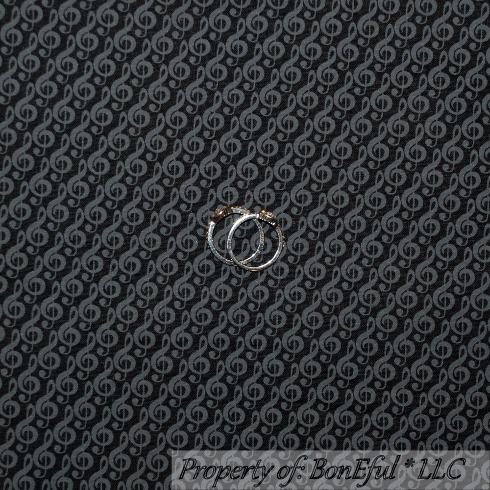 BonEful Fabric FQ Cotton Quilt Black Gray MUSIC Treble Clef Stripe Note Girl Boy