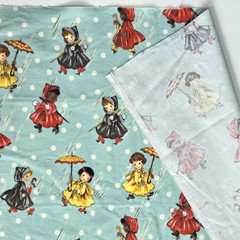 “Sweet Rain” Michael Miller Retro Girls Umbrellas Polka Dots Flannel Fabric BTY