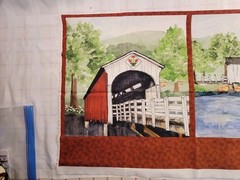 Fabric Panel – Covered Bridges Barn Art Quilt Blake Designs Wall Crafts 34×42″