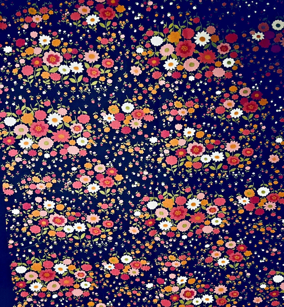 Petite Garden Blossom in Pink on Black by Sevenberry Japanese Fabric BTFQ