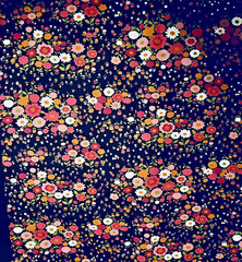 Petite Garden Blossom in Pink on Black by Sevenberry Japanese Fabric BTFQ