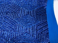 ROYAL BLUE GEOMETRIC DESIGN WITH SEQUIN ON A 4 WAY STRETCH MESH-