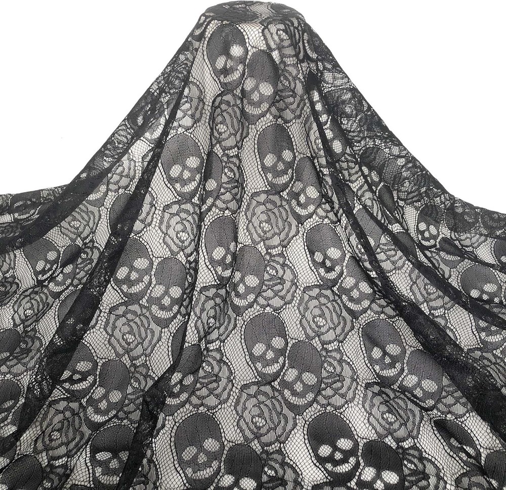 Black Skull Lace Fabric 1 Yard 60×36 Inches Non-Stretch Crafting Material NEW