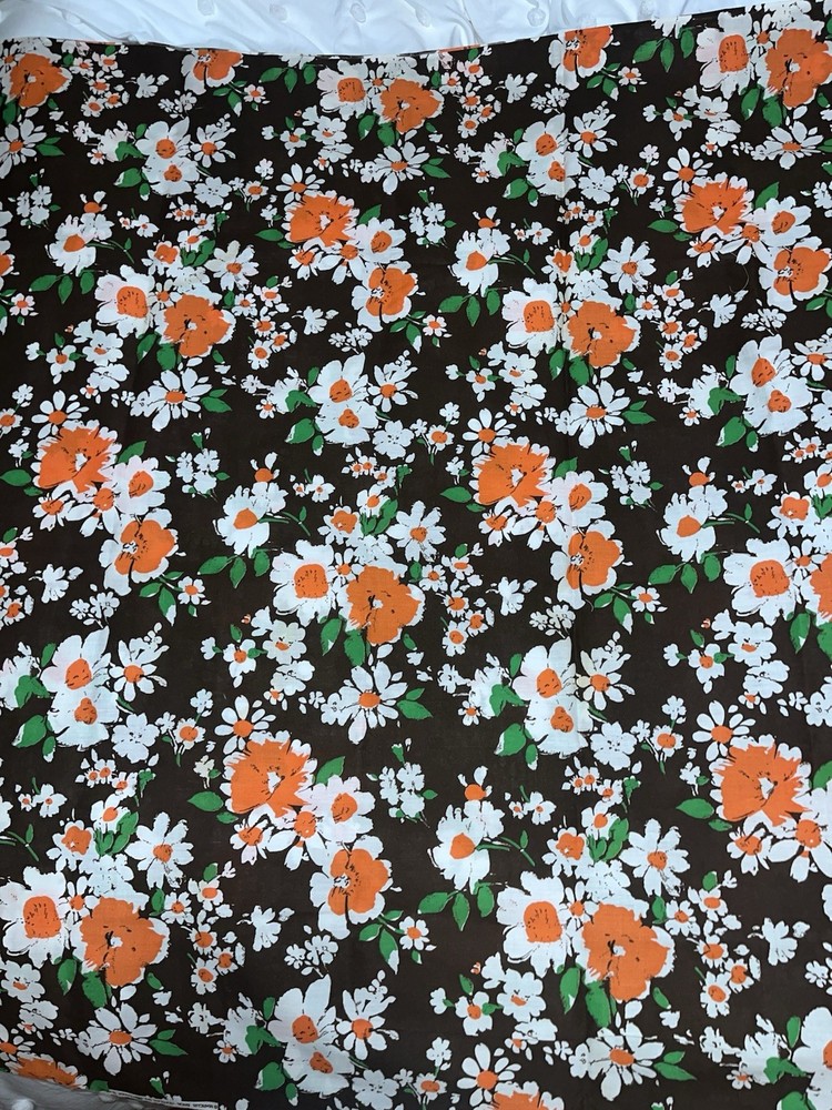 Marcus Brothers Textiles Floral Cotton Fabric Vtg. 1.25 Yds 44” Wide Brown