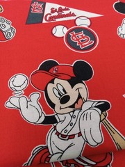 Disney Mash Up Mickey & St Louis Cardinals Red Cotton Fabric 1.5 Yards Sewing