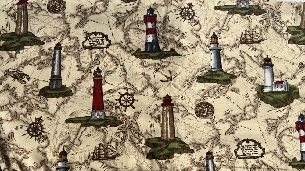 Robert Kaufman Cotton Fabric BAYSHORE Collection Lighthouses Nautical 4 Yds