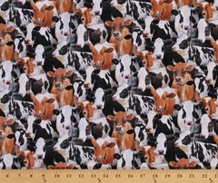 Cotton Farm Animals Packed Cows Cow Holstein Fabric Print by the Yard D478.21