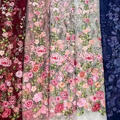 130x45cm 3D Embroidery Rose Flower Mesh Fabric for DIY Wedding Dress Veil Sewing