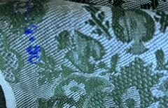 VTG Olive Green Silver Grey Woven Jacquard Damask Drapery Or Upholstery Fabric
