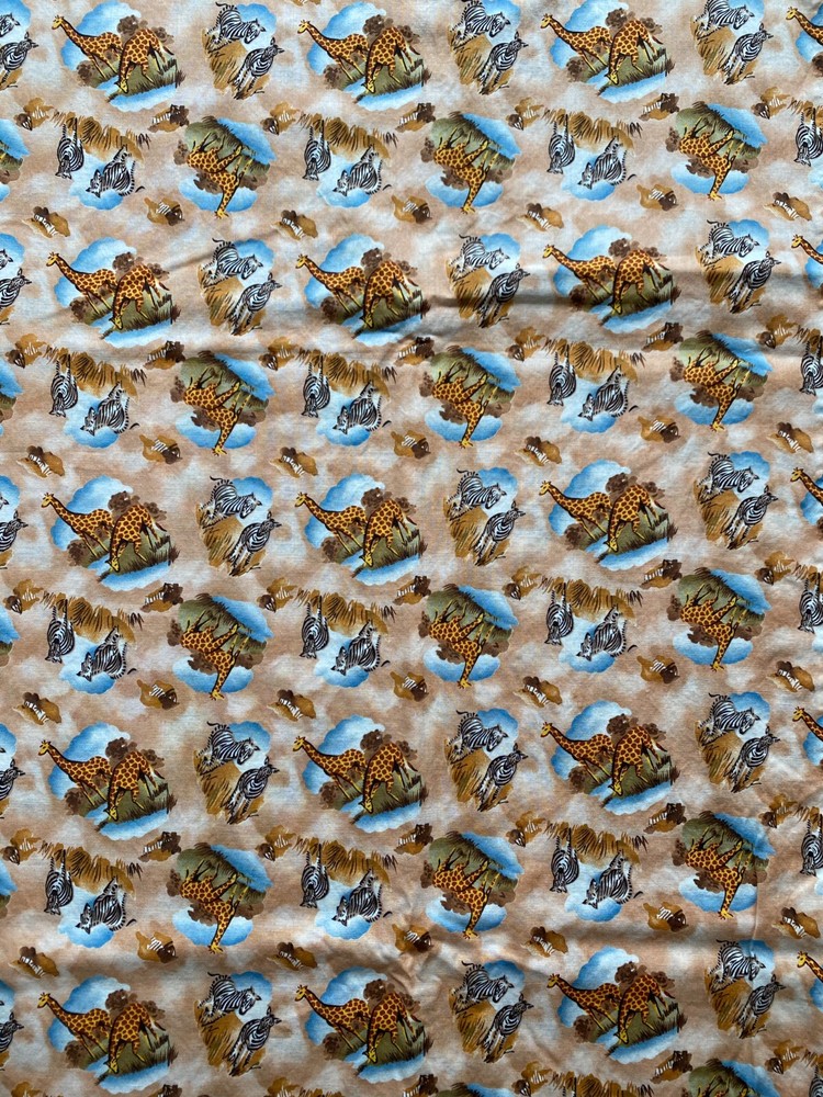 ROBERT KAUFMAN FABRIC~Zebra Giraffe Toss~AFRICAN SAVANNAH PRINT~Tan~3 YDS~Vintge
