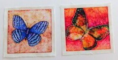 Blue Butterfly on Beige, Butterfly on Orange – 2 pieces Picture 4 1/4″ x 4 1/4″