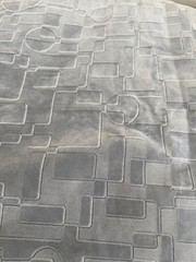 Vintage 70’s Grey Velvet Upholstery Fabric Modern Geometric Print 3+ yards x 58″