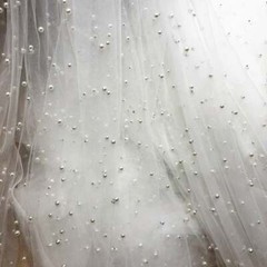 Beaded Pearls Mesh Tulle Lace Fabric DIY Wedding Bridal Dress 59″ Wide By 1 Yard