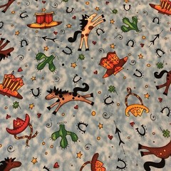 Giddyup Fabric By Kari Pearson For Quilting Treasures Horses Hats Boots Blue BTY