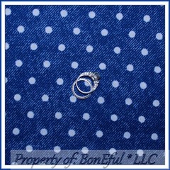 BonEful FABRIC FQ Cotton Quilt Blue Dark Navy Calico Bias Stripe White Polka Dot
