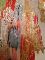 ANTIQUE SILK JAPANESE OBI FABRIC OFF WHT RED CORAL GRN BLK METALLIC GOLD SILVER