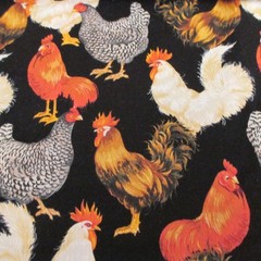 Vtg High Fashion Cotton Fabric Realistic Chickens Roosters On Black BTYx42