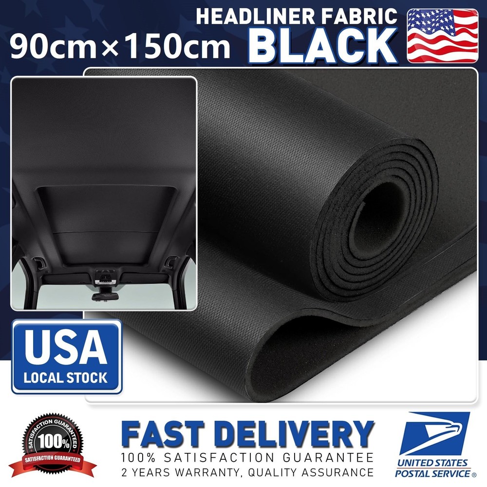 35″ L×60″ W Black Knit Material Headliner Fabric Reupholster Aging/Smell Roof