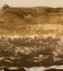 Golden Brown Faux Fur Fabric Remnant Uneven Cut Shaggy Long Pile 65″x55″
