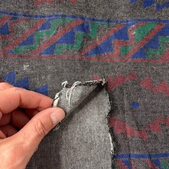 Southwestern Geometric Fabric Remnant 58×32 Gray Red Blue Green Aztec Cut READ