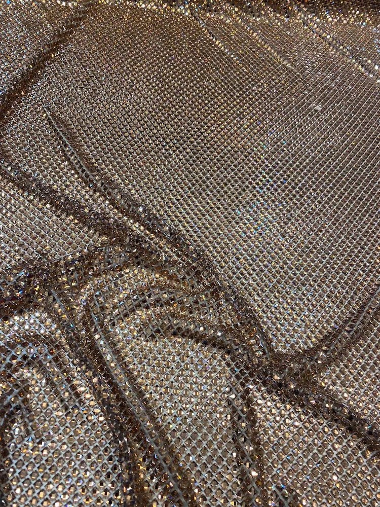 Gold Diamond Rhinestone Mesh Fabric – Sparkly Crystal Net Fabric By The Yard