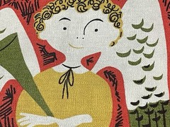 Michael Miller Fabric Panel Chinese Christmas Angel Tree Art Signed MCM Quilt